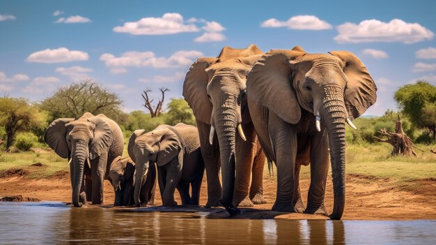 Una familia de elefantes en un pozo de agua