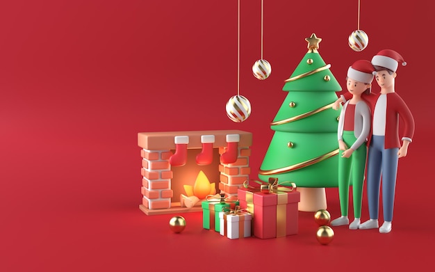 Família em renderização 3D de Natal