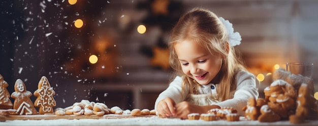 Família está fazendo pão de gengibre com as crianças na cozinha panorama de Natal Generative Ai