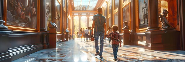 Família explorando o Museu Juntos Momentos de ligação educacional capturados em Realistic Photo Stock Co