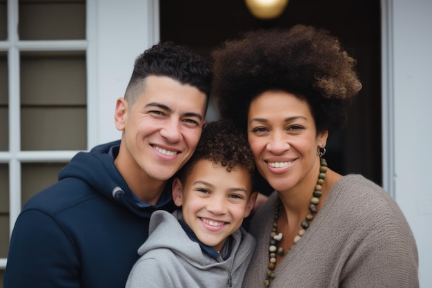 Foto familia con expresión feliz generada por ai