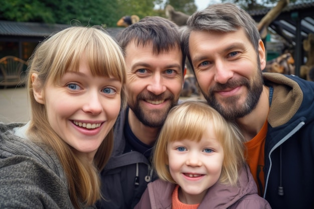 familia expresión feliz y sorprendida trasfondo de la ciudad