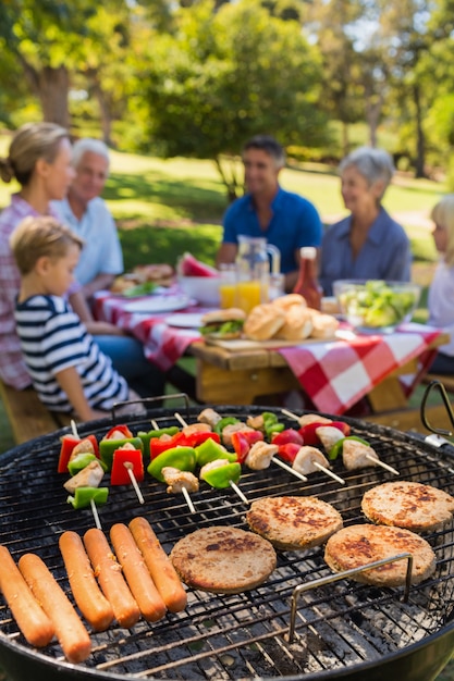 Família fazendo churrasco no parque