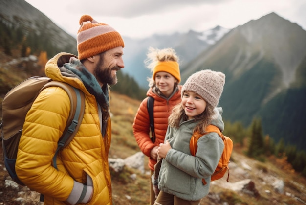 Foto família feliz caminhando nas montanhas caminhada em família foto de alta qualidade