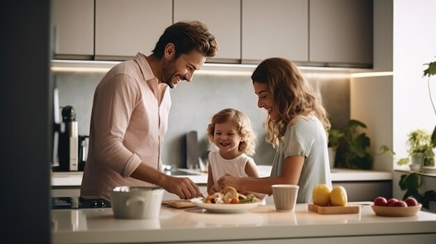 Familia feliz cocinando juntos