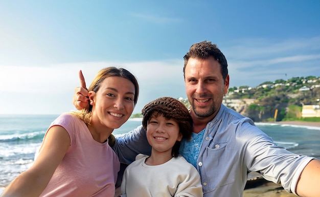 Familia feliz colombiana tomando selfie foto de archivo