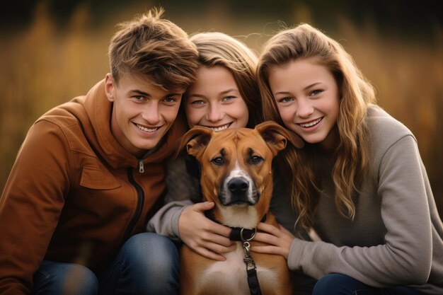 Foto família feliz com cão