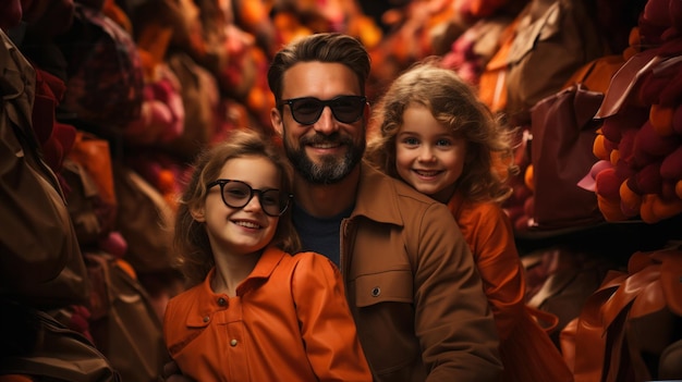 Foto família feliz com lindos sorrisos em uma loja fazendo compras