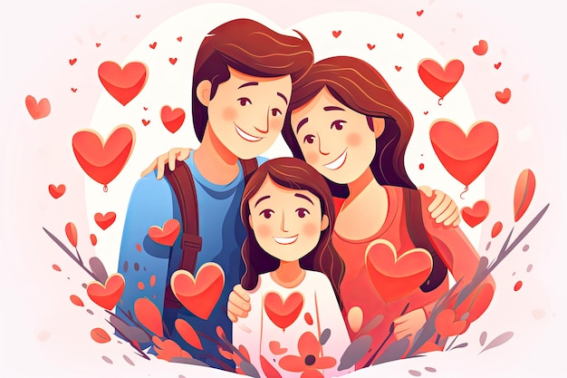 Foto familia feliz con el corazón sintiendo amor