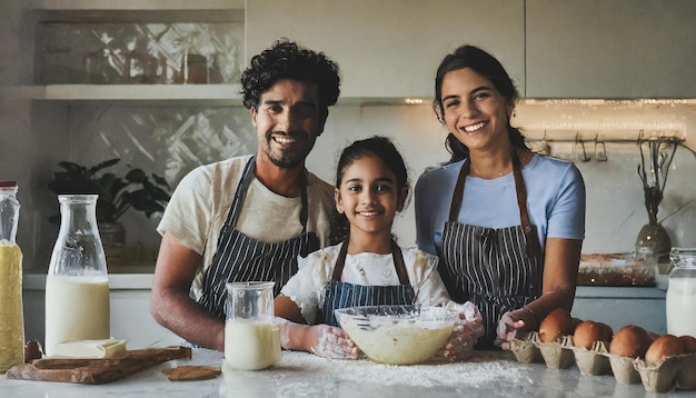 família feliz cozinhando um bolo