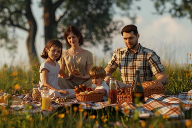 Família feliz desfrutando de um piquenique ao ar livre