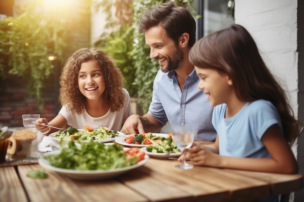 Familia feliz disfrutando juntos de una comida nutritiva Estilo de vida saludable