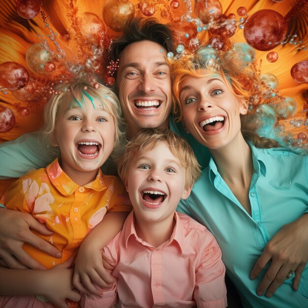 Foto una familia feliz se divierte