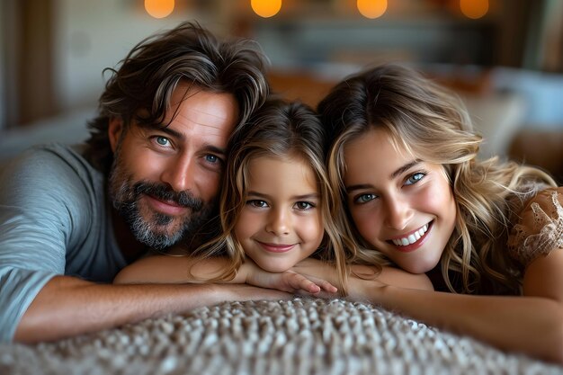 Una familia feliz divirtiéndose en casa.