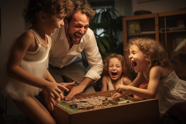 Familia feliz divirtiéndose juntos en casa