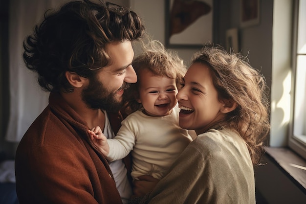 Familia feliz divirtiéndose juntos en casa