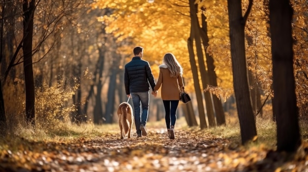 Família feliz em parte com cão