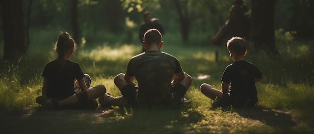 Família feliz fazendo exercícios físicos pela manhã