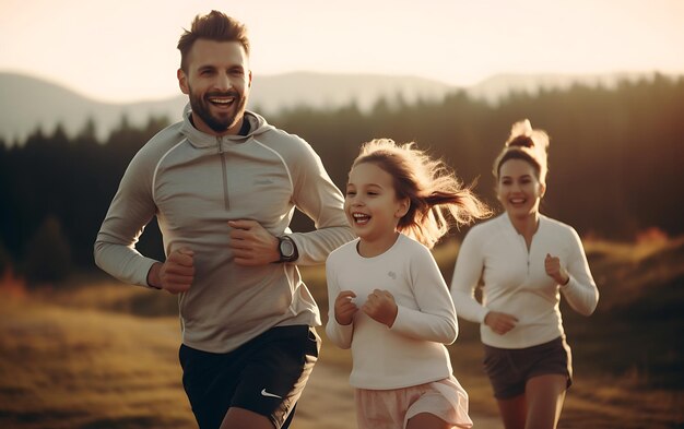 Família feliz fazendo exercícios físicos pela manhã