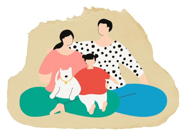 La familia feliz garabateó una pegatina png de fondo transparente