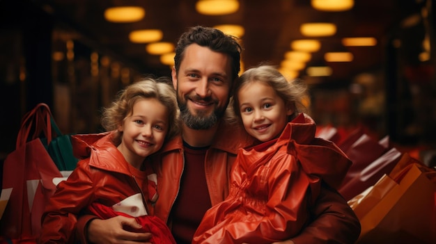 Familia feliz con hermosas sonrisas en una tienda haciendo compras