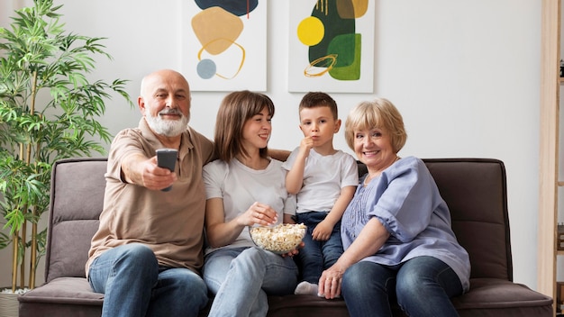 Foto familia feliz en interiores plano medio