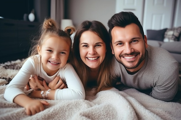 Familia feliz madre padre e hijos en casa IA generativa