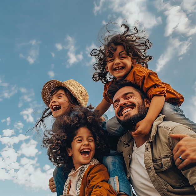 Familia feliz Madre padre e hijos divirtiéndose juntos al aire libre