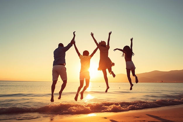 Família feliz na praia durante as férias de verão