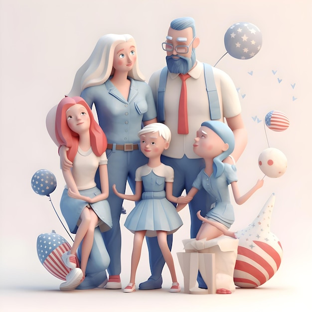 Família feliz na renderização 3D dos Estados Unidos da América