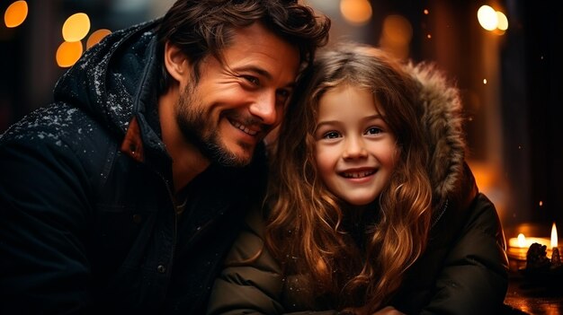 Foto familia feliz con niños en ropa de invierno en la ciudad