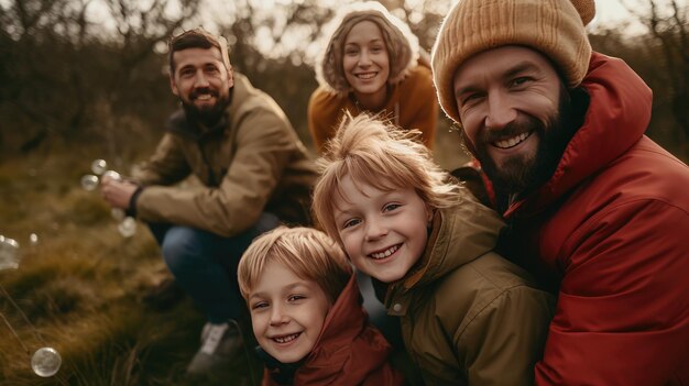 Foto familia feliz y niños sonrientes y alegres