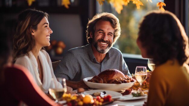 Foto família feliz no jantar de ação de graças