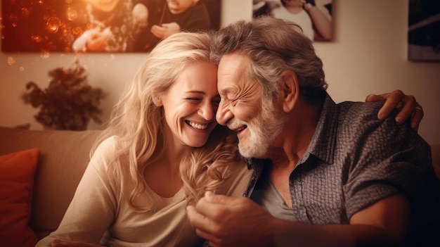 Familia feliz con padres ancianos