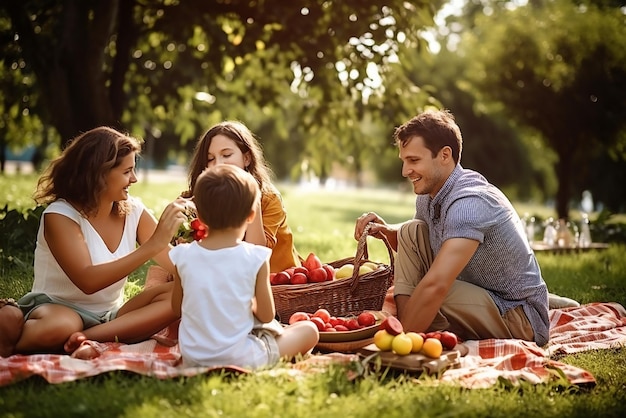 Foto familia feliz en el parque picnic vacaciones de verano