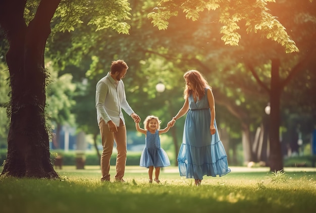 familia feliz en parque verde con niña