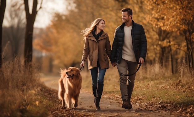 Familia feliz en parte con perro