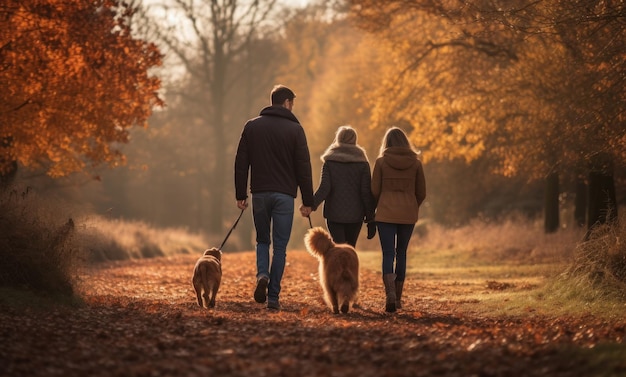 Familia feliz en parte con perro