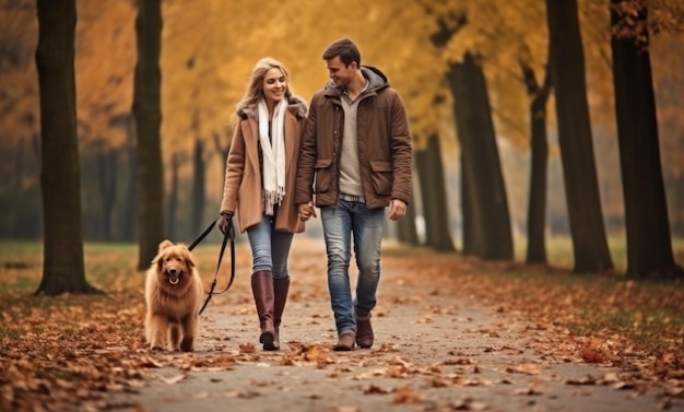 Familia feliz en parte con perro