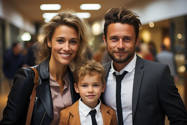 Foto familia feliz en un paseo por el centro comercial