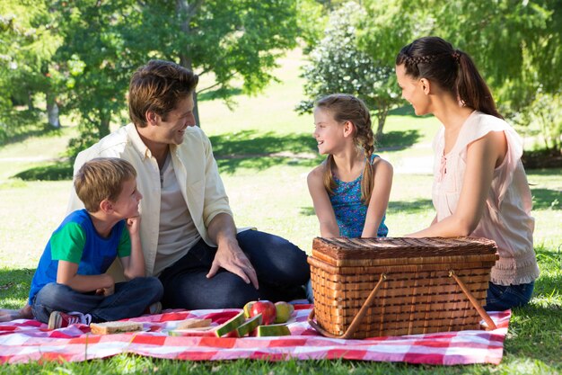 Familia feliz en un picnic en el parque