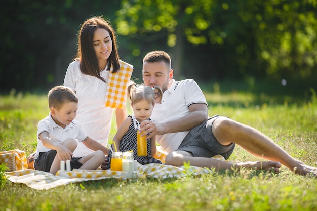 Familia feliz de picnic