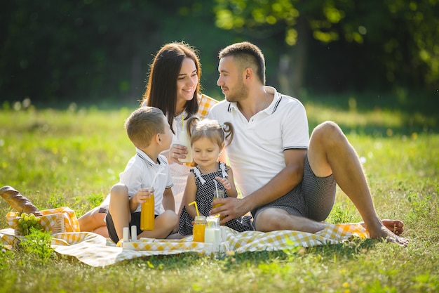 Familia feliz de picnic