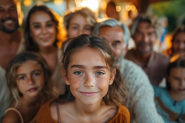 Familia feliz que abraza a varias generaciones