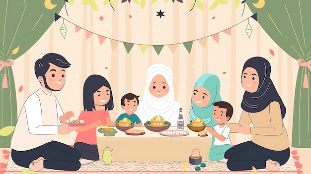 Foto una familia feliz está sentada en el suelo y comiendo una comida juntos todos están sonriendo y parecen felices