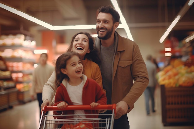 Foto familia feliz en el supermercado