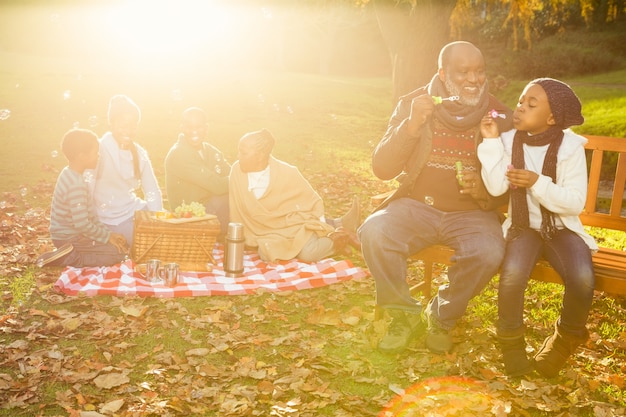 Familia feliz teniendo un picnic