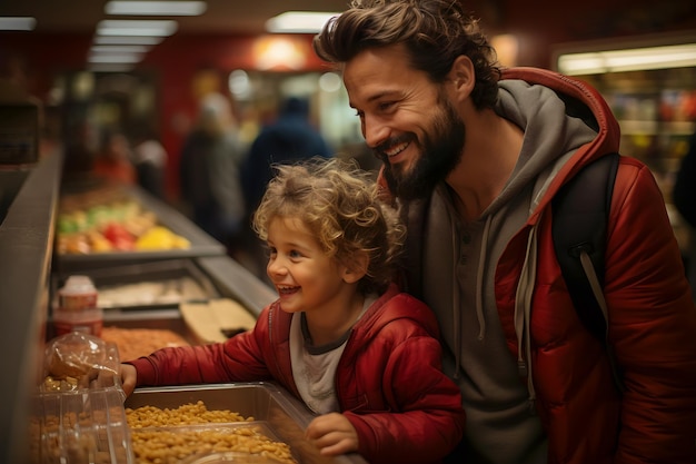 Foto família feliz vai fazer compras no supermercado