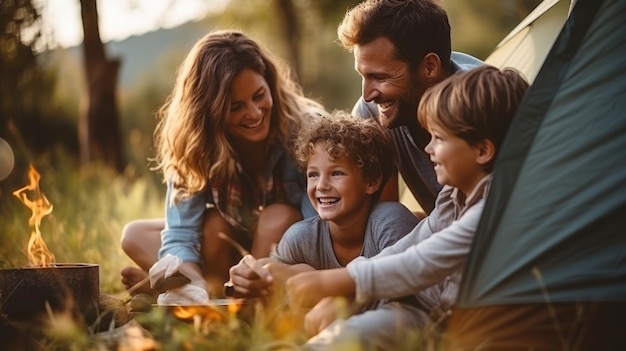 Foto familia feliz en un viaje