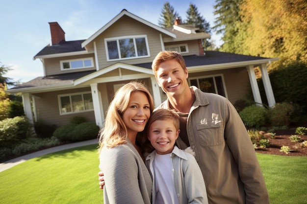 una familia frente a su casa